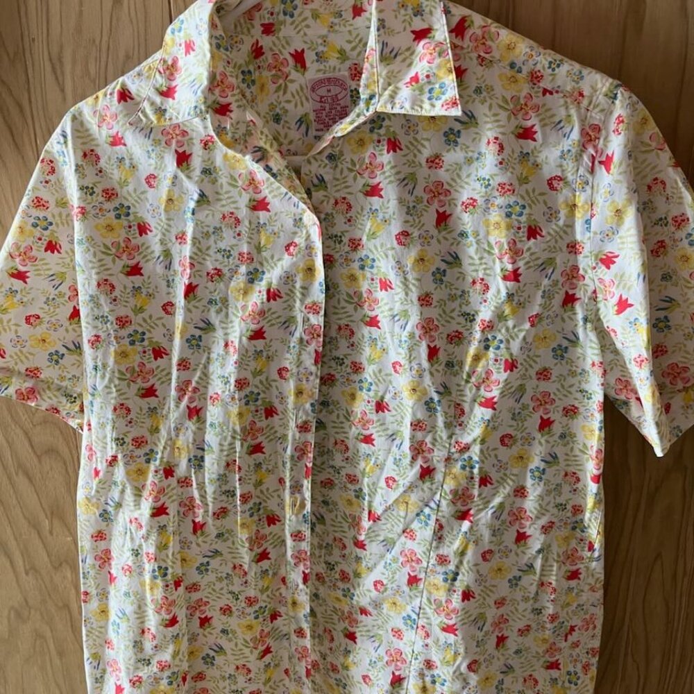 Vintage Brooks Brothers Floral Cotton Short Sleeve Shirt M